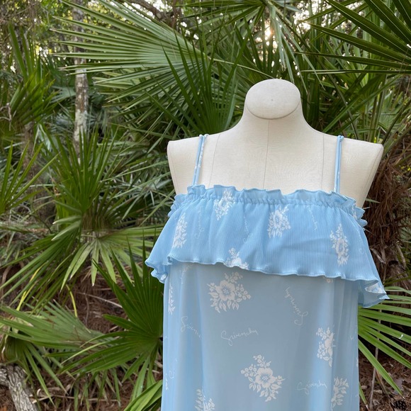 Givenchy 80s Vintage Micropleat Nightgown Blue White Signature Maxi Size S M - Picture 8 of 11